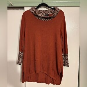 Parkhurst Burnt Orange Sweater with Leopard Trim